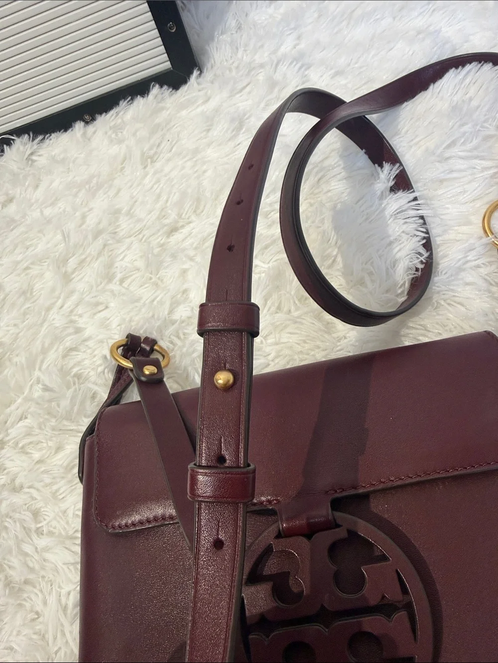 Tory Burch Burgundy Leather Miller Crossbody Bag